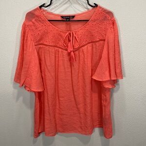 Zach & Rachel coral blouse orange‎ plus